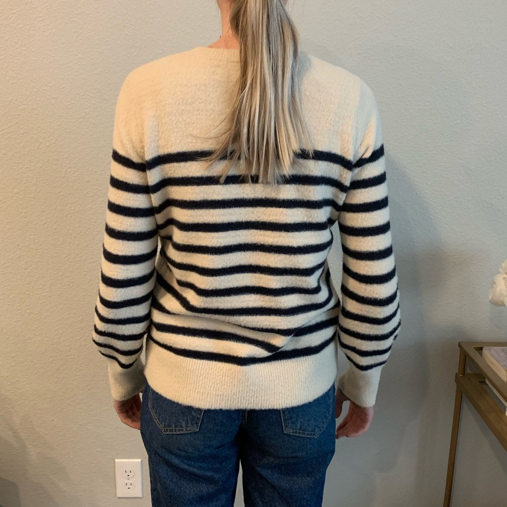 Nautical Sweater- navy blue & white/ cream striped - Picture 2 of 5